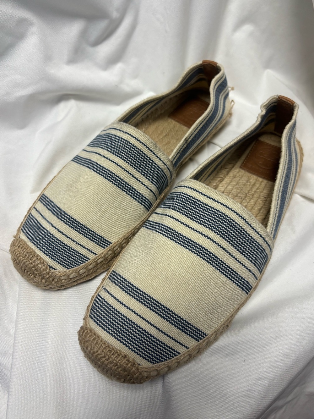 Tory Burch Cream/Navy Striped Canvas Espadrilles | Size 8.5